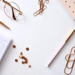 notebook, desk, paper