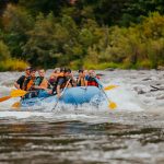 people riding on blue kayak on river during daytime