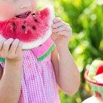 girl, eating, watermelon